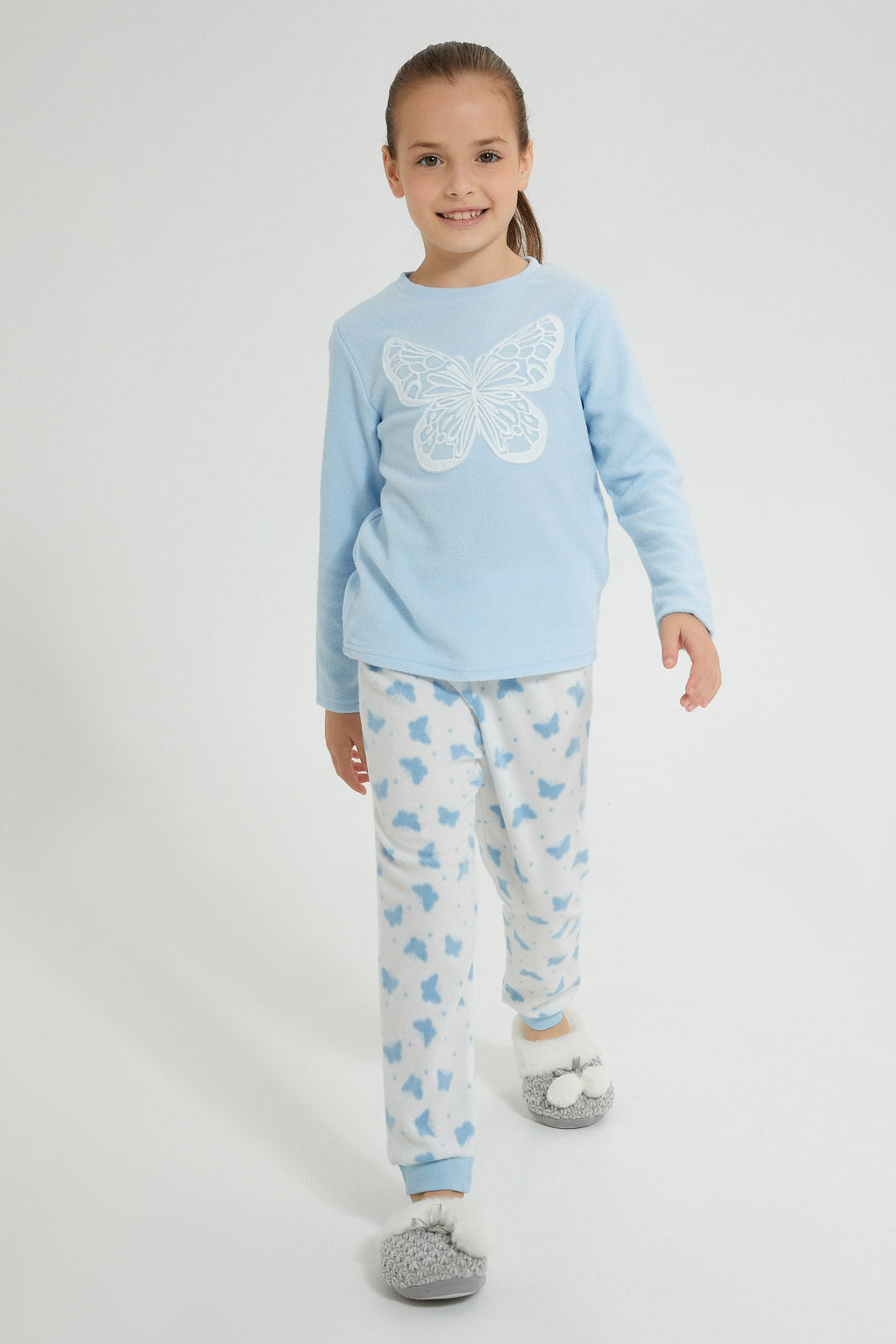Redtag-Pink-Lace-Heart-Fleece-Nightsuit-Pyjama-Sets-Girls-2 to 8 Years