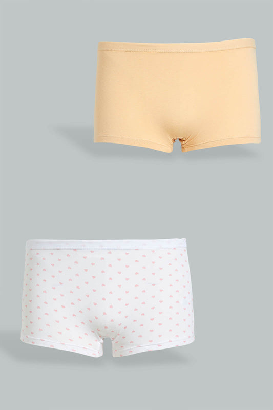 Senior Girls White And Beige Boyleg Brief (Pack of 2)