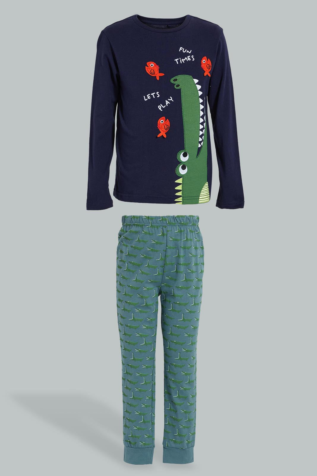 Redtag-Blue-Crocodile-Pyjama-Set-Boys-Pyjama-Sets,-Colour:Blue,-Filter:Boys-(2-to-8-Yrs),-New-In,-New-In-BOY,-Non-Sale,-S22A,-Section:Kidswear-Boys-2 to 8 Years