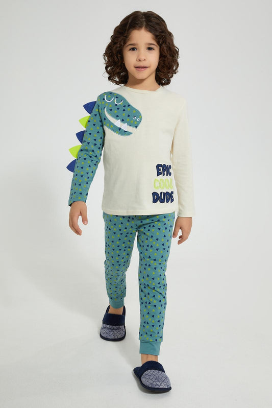Redtag-Navy-Monster-Pyjama-Set-Pyjama-Sets-Boys-2 to 8 Years
