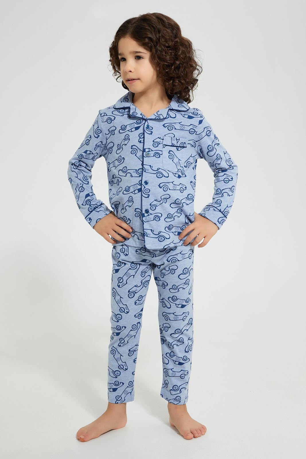 Redtag-Blue-Print-Pyjama-Set-Pyjama-Sets-Boys-2 to 8 Years