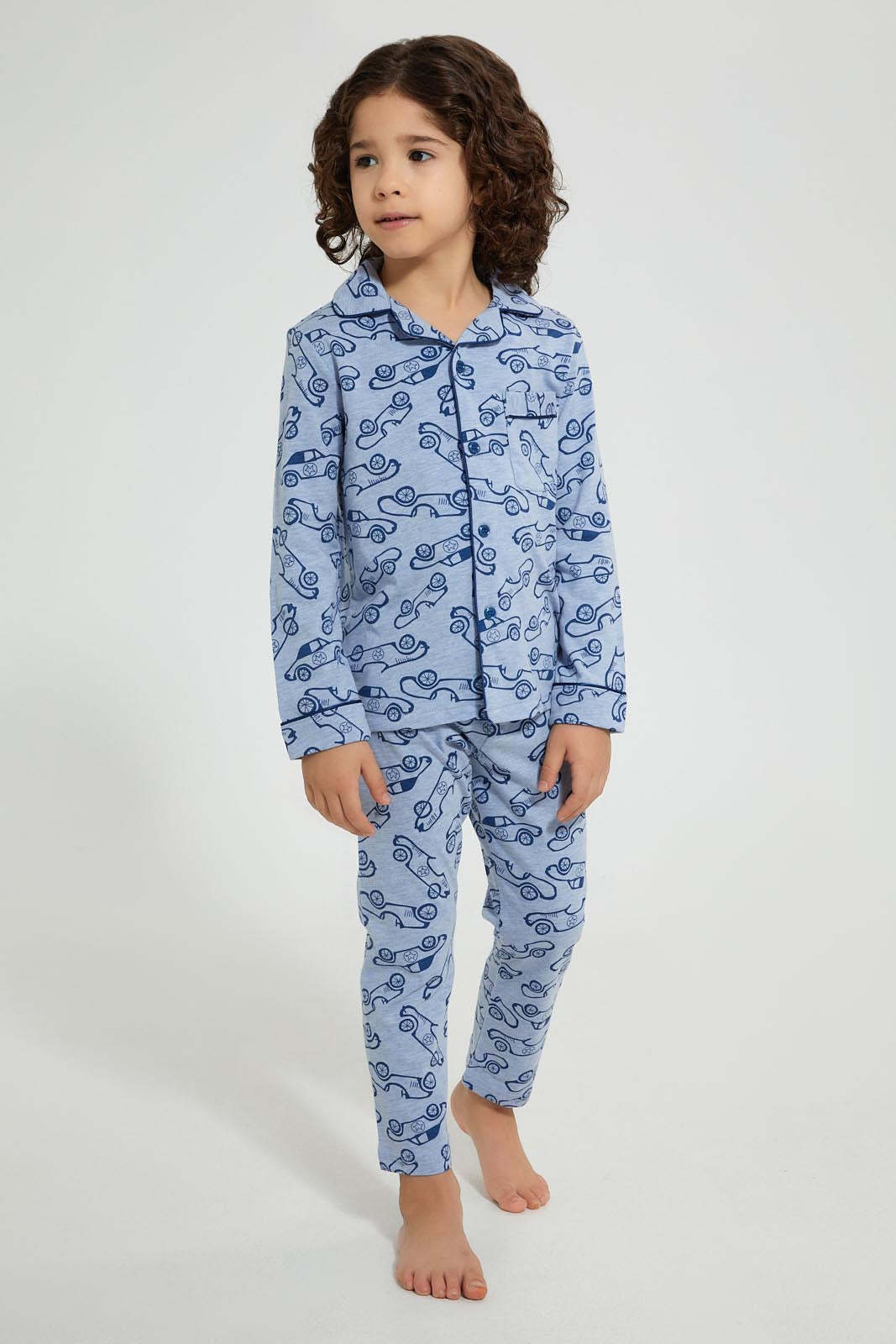 Redtag-Blue-Print-Pyjama-Set-Pyjama-Sets-Boys-2 to 8 Years
