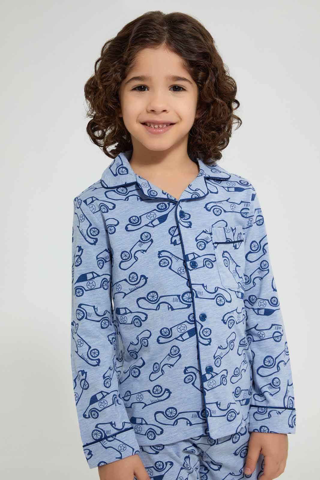 Redtag-Blue-Print-Pyjama-Set-Pyjama-Sets-Boys-2 to 8 Years