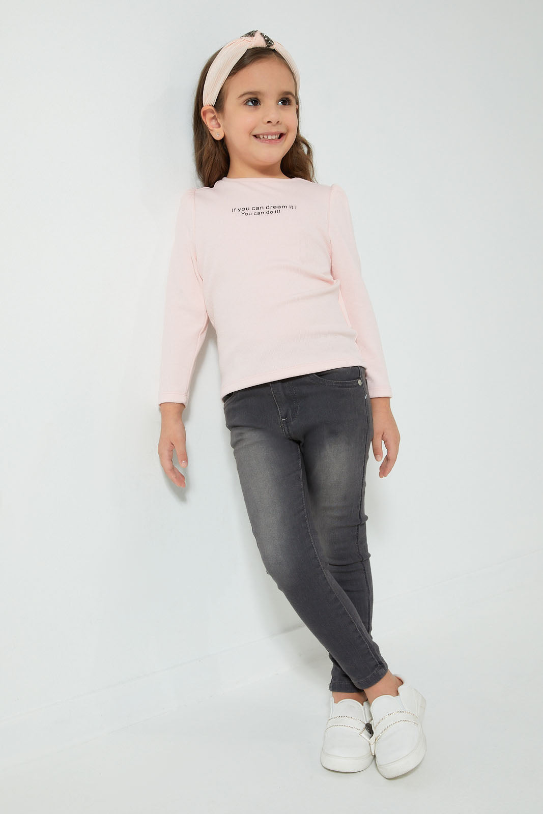Redtag-Grey-Basic-5Pocket-Jean-Jeans-Slim-Fit-Girls-2 to 8 Years