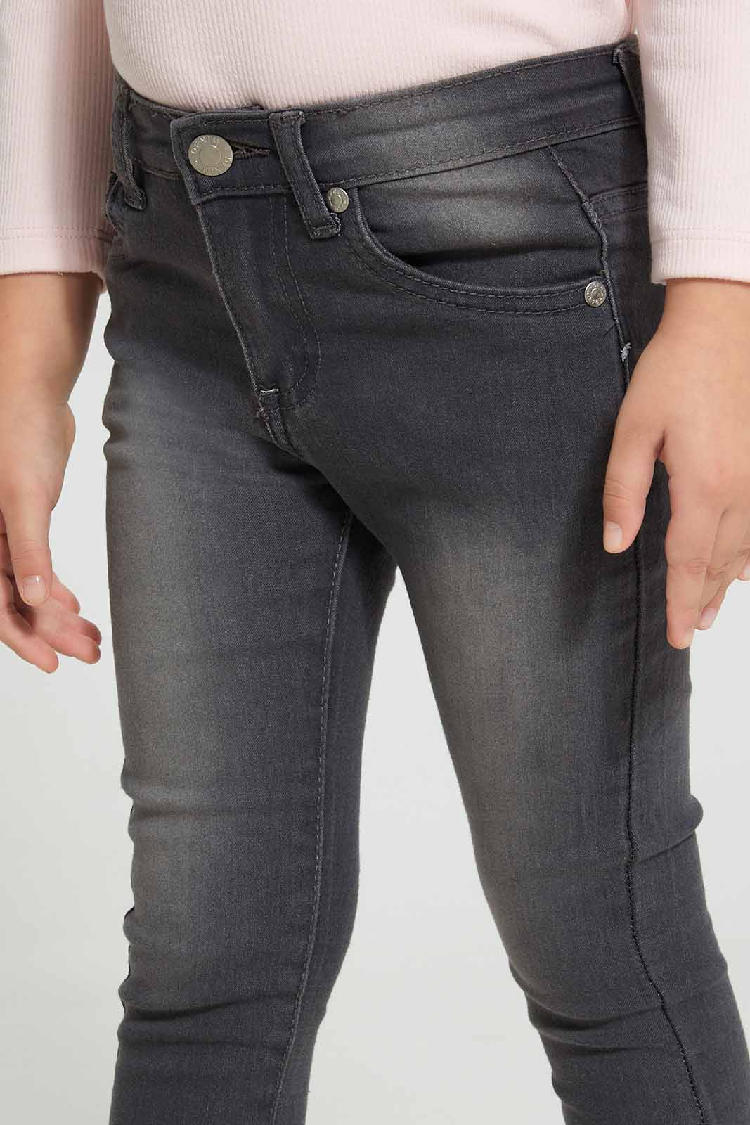 Redtag-Grey-Basic-5Pocket-Jean-Jeans-Slim-Fit-Girls-2 to 8 Years