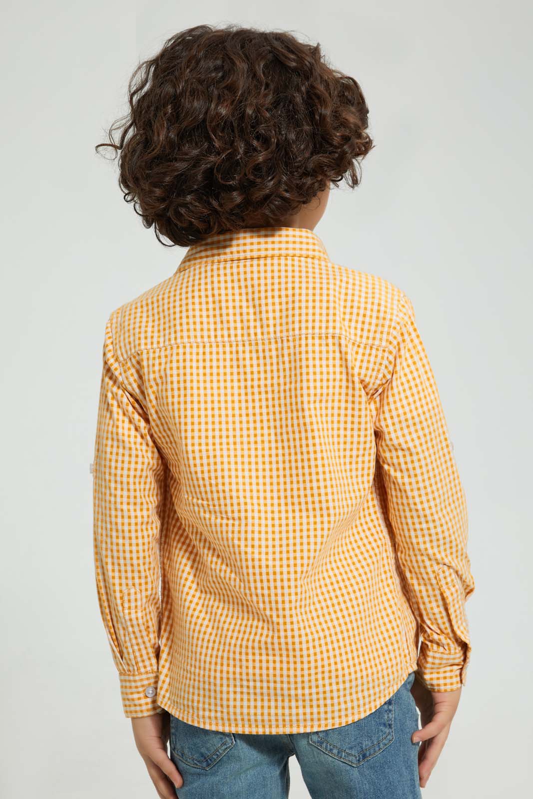 Redtag-Yellow-Check-Shirt-And-T-Shirt-Set-Casual-Shirts-Boys-2 to 8 Years