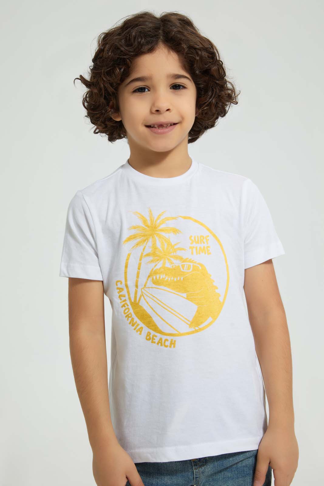 Redtag-Yellow-Check-Shirt-And-T-Shirt-Set-Casual-Shirts-Boys-2 to 8 Years