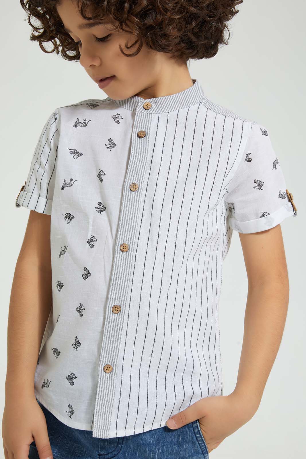Redtag-White-Tiger-Print--Short-Sleeve-Shirt-Casual-Shirts-Boys-2 to 8 Years