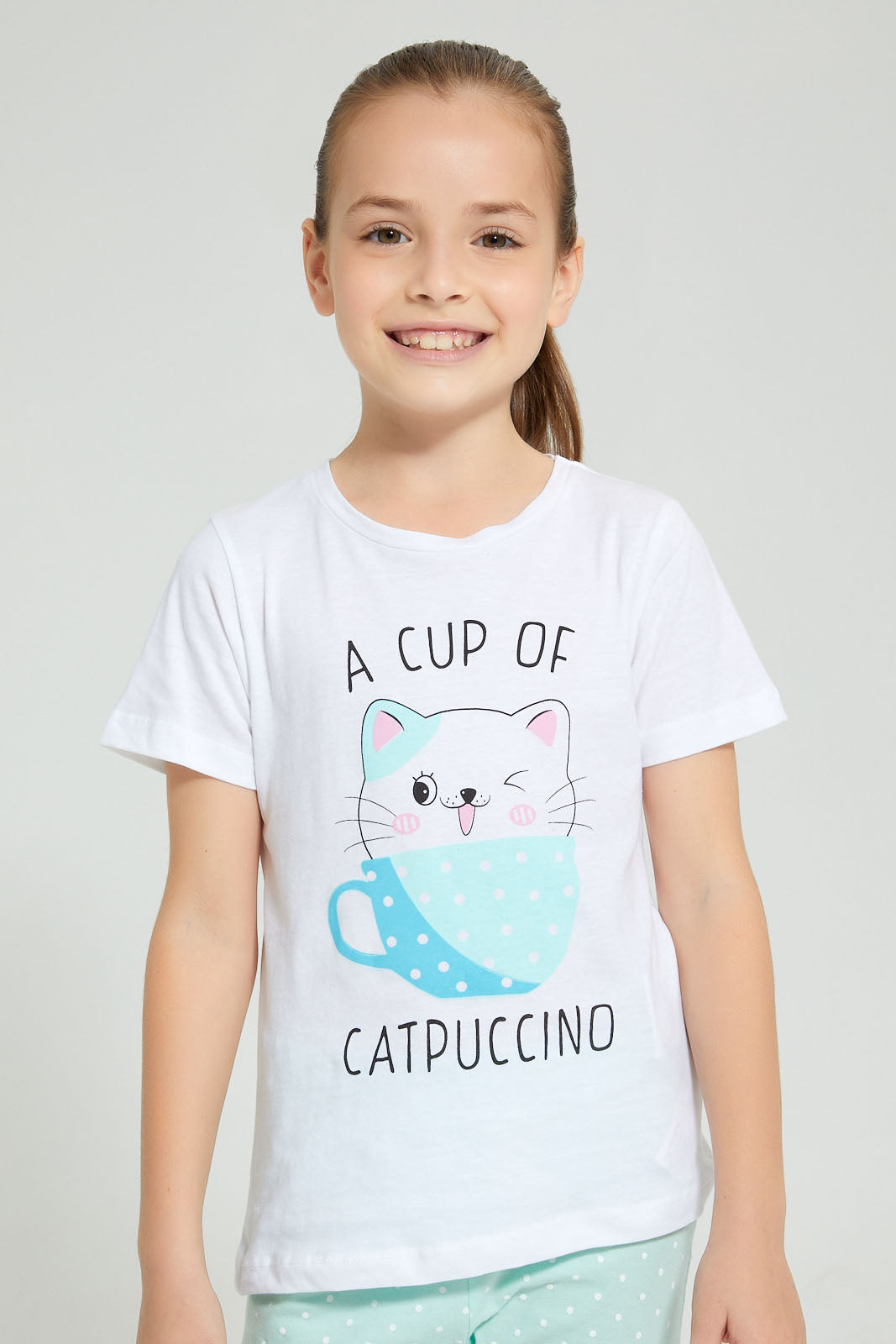 Redtag-Assorted-2Pk-Cat-Printed-Nightsuit-Pyjama-Sets-Girls-2 to 8 Years