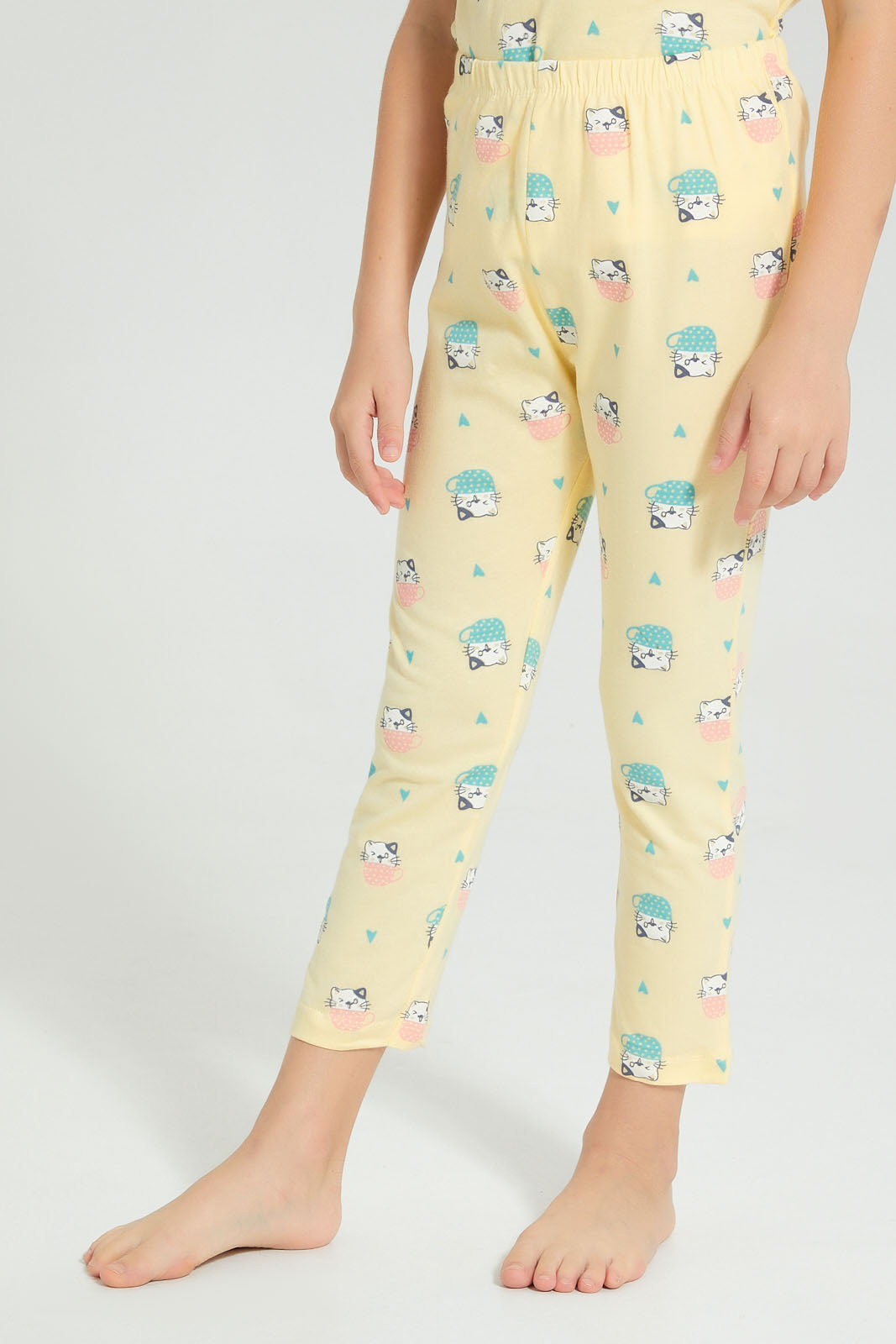 Redtag-Assorted-2Pk-Cat-Printed-Nightsuit-Pyjama-Sets-Girls-2 to 8 Years