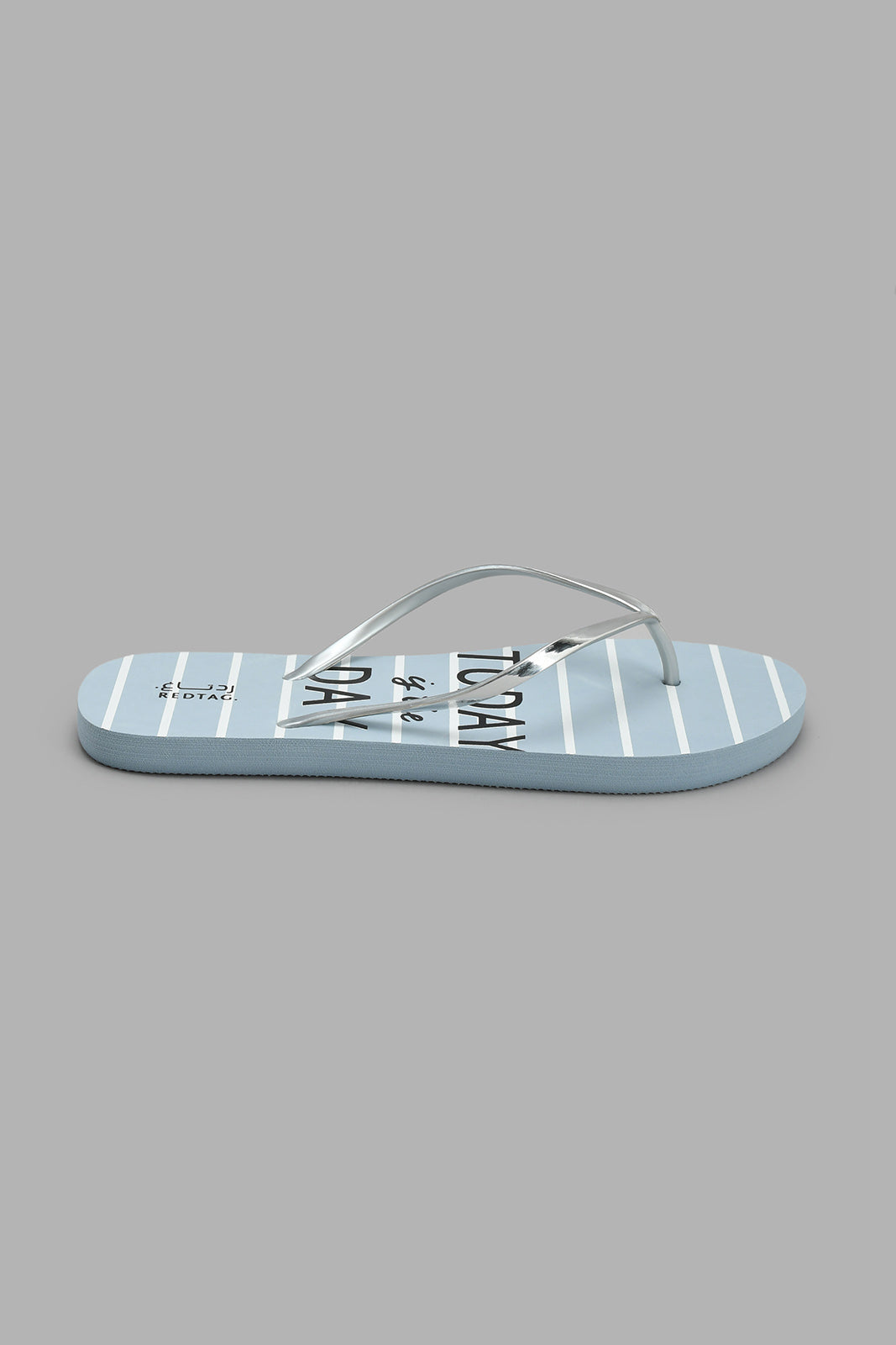 Redtag-Silver-Flip-Flop-With-Blue-Slogan-Stripe-Flip-Flop-Flip-Flops-Women's-
