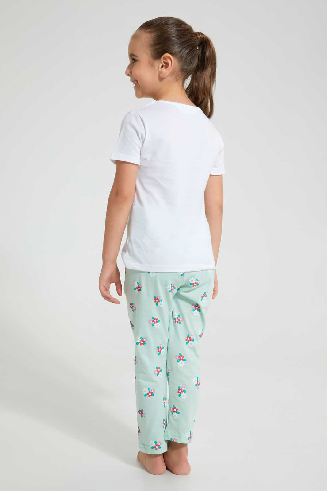 Redtag-White-Aop-Floral-Nightsuit-Pyjama-Sets-Girls-2 to 8 Years