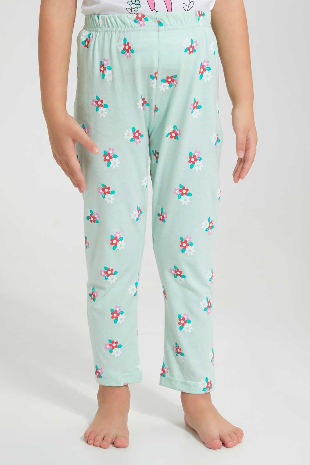 Redtag-White-Aop-Floral-Nightsuit-Pyjama-Sets-Girls-2 to 8 Years