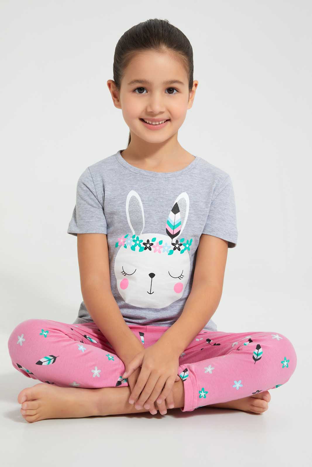 Redtag-Pink-Aop-Girl-Print-Nightsuit-Pyjama-Sets-Girls-2 to 8 Years
