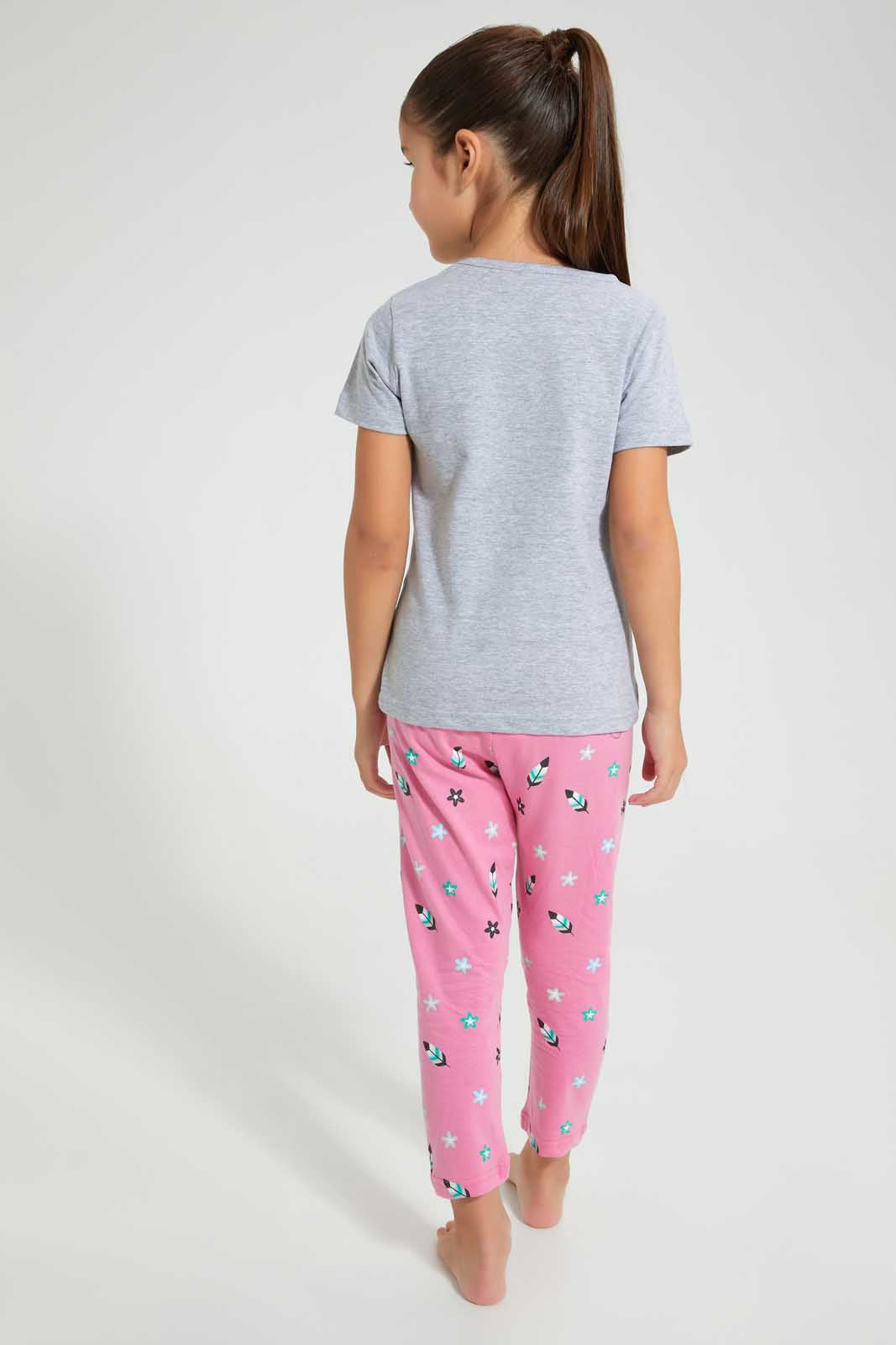 Redtag-Pink-Aop-Girl-Print-Nightsuit-Pyjama-Sets-Girls-2 to 8 Years