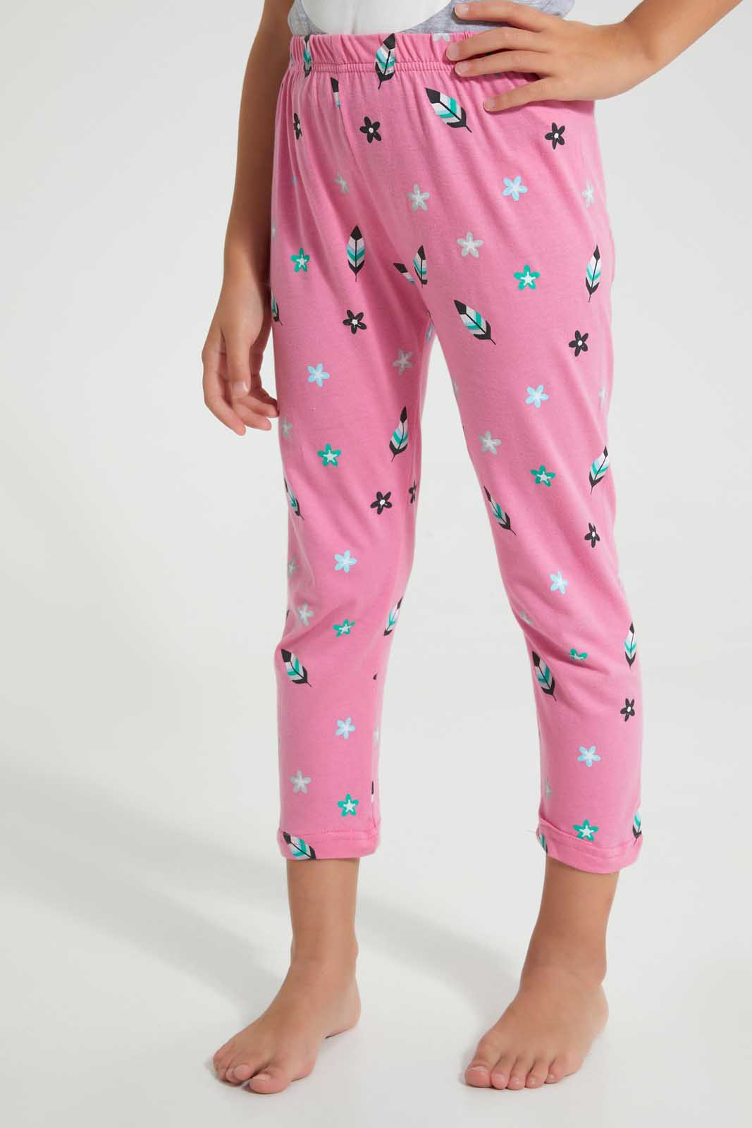 Redtag-Pink-Aop-Girl-Print-Nightsuit-Pyjama-Sets-Girls-2 to 8 Years
