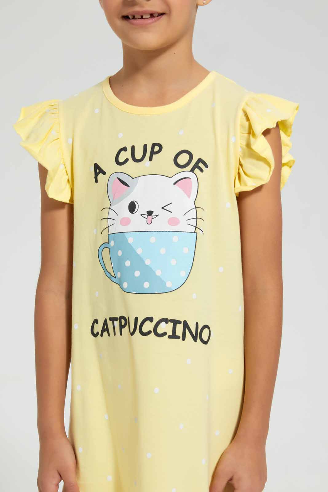 Redtag-Yellow-Aop-Print-Owl-Nightshirt-Nightshirts-Girls-2 to 8 Years