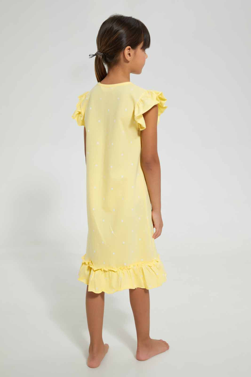 Redtag-Yellow-Aop-Print-Owl-Nightshirt-Nightshirts-Girls-2 to 8 Years