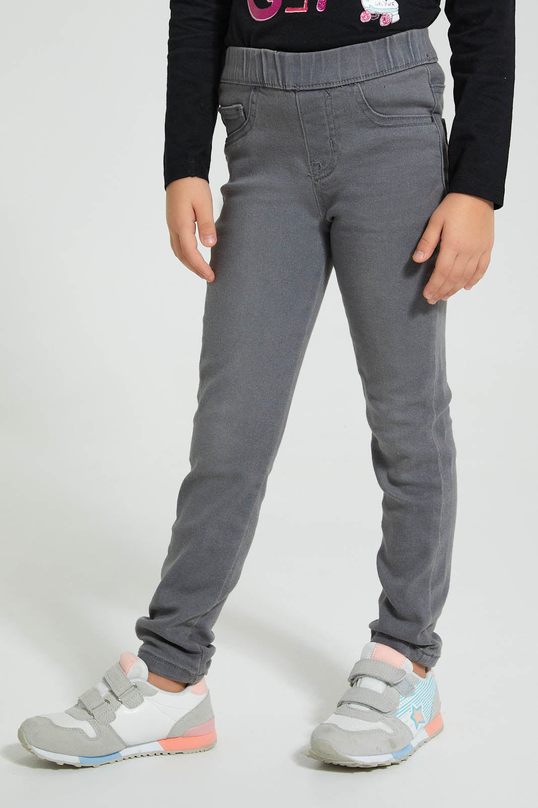 Redtag-Grey-Basic-Jegging-Jeggings-Girls-2 to 8 Years