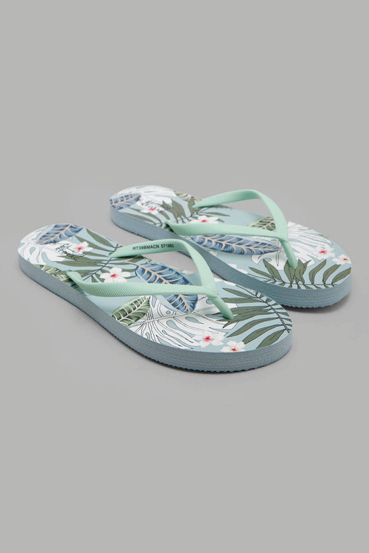 Redtag-Mint-Floral-Print-Flip-Flop-Category:Flip-Flops,-Colour:Green,-Filter:Women's-Footwear,-Non-Sale,-S22B,-Section:Women,-Women-Flip-Flops-Women's-