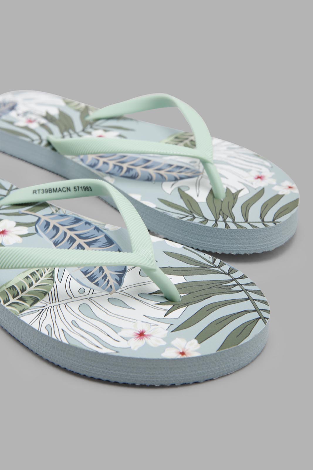 Redtag-Mint-Floral-Print-Flip-Flop-Category:Flip-Flops,-Colour:Green,-Filter:Women's-Footwear,-Non-Sale,-S22B,-Section:Women,-Women-Flip-Flops-Women's-