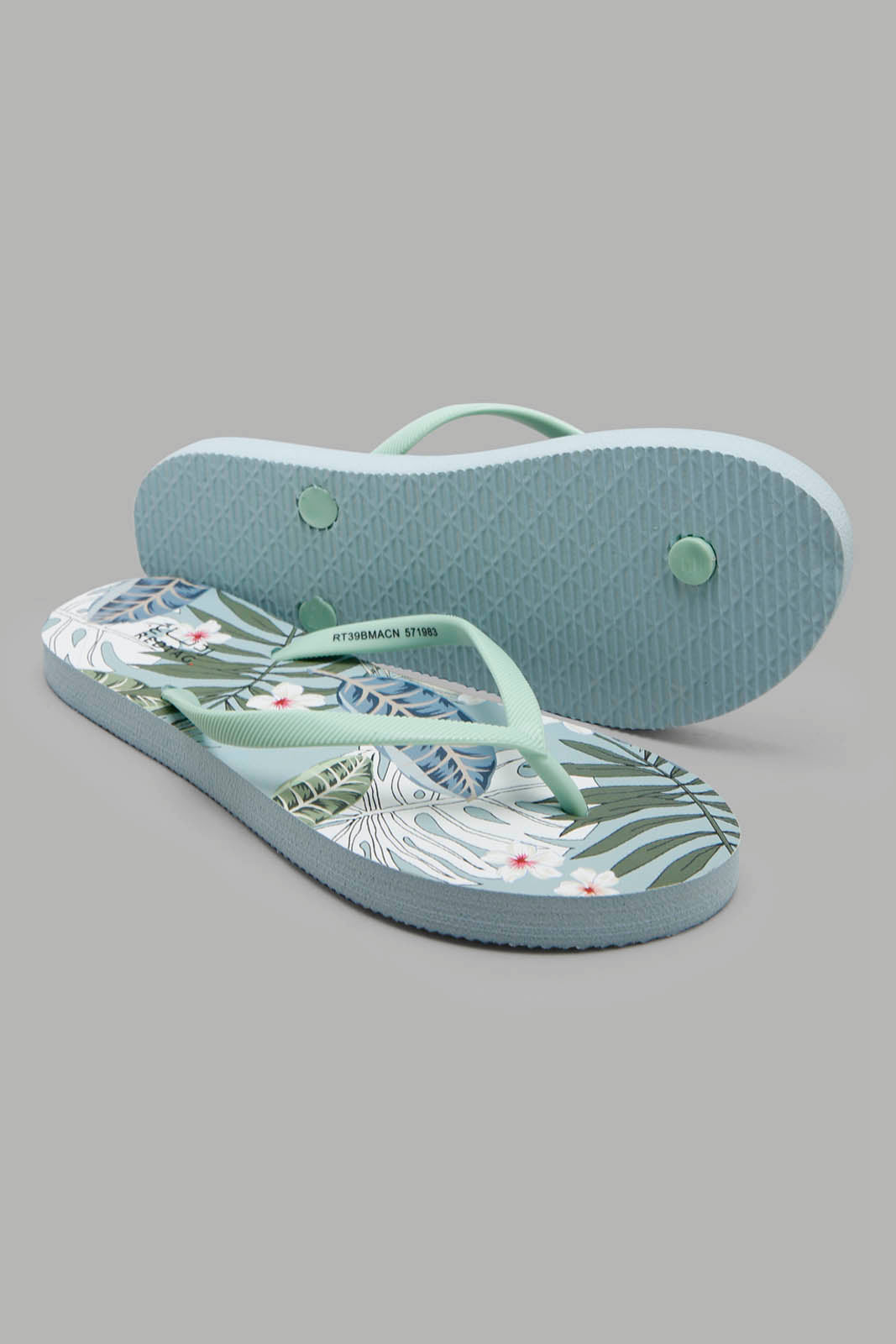 Redtag-Mint-Floral-Print-Flip-Flop-Category:Flip-Flops,-Colour:Green,-Filter:Women's-Footwear,-Non-Sale,-S22B,-Section:Women,-Women-Flip-Flops-Women's-
