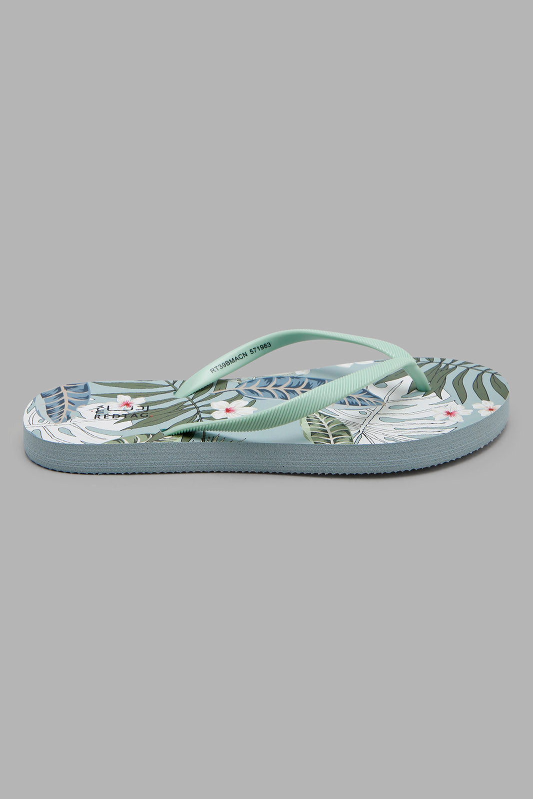 Redtag-Mint-Floral-Print-Flip-Flop-Category:Flip-Flops,-Colour:Green,-Filter:Women's-Footwear,-Non-Sale,-S22B,-Section:Women,-Women-Flip-Flops-Women's-