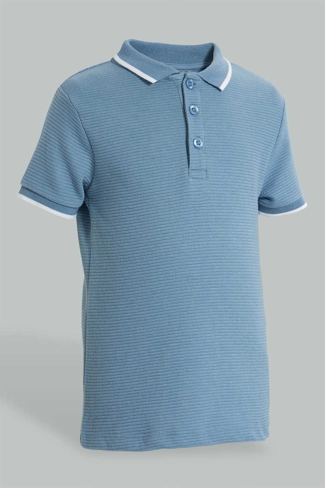 Redtag-Blue-Ottoman-Short-Sleeve-Polo-Shirt-Polo-Shirts-Boys-2 to 8 Years