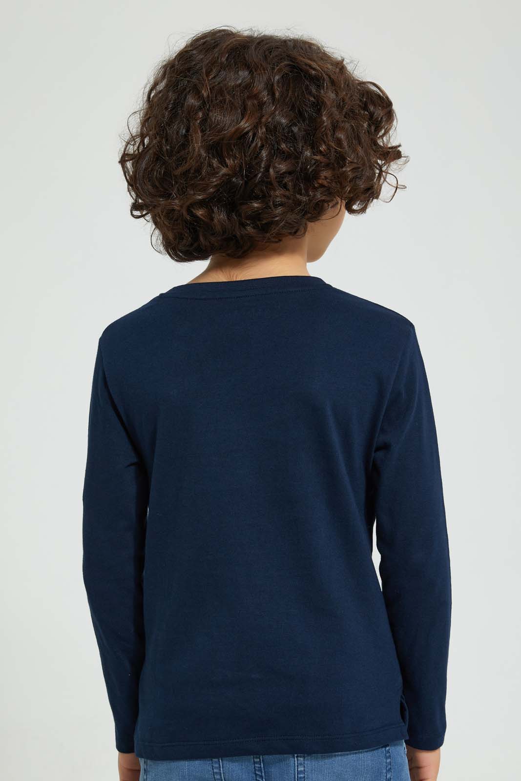 Redtag-Navy-Chameleon-Tshirt-All-Over-Prints-Boys-2 to 8 Years