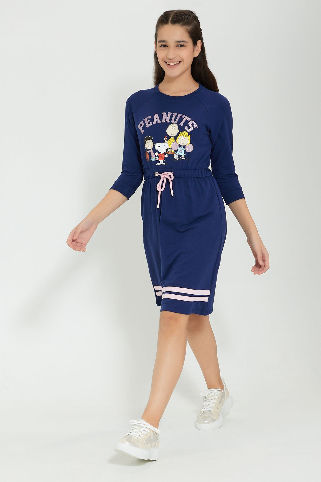 Redtag-Navy-Peanuts-Dress-Dresses-Senior-Girls-9 to 14 Years