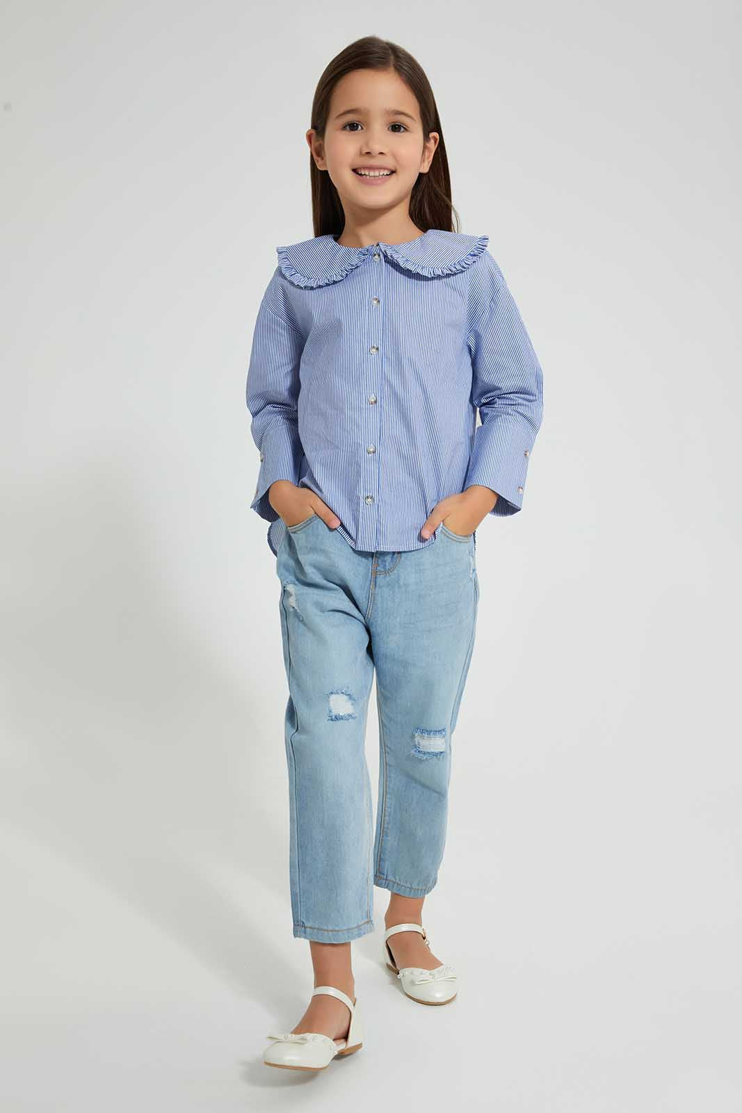 Redtag-Striped-Wide-Collar-Blouse-Blouses-Girls-2 to 8 Years