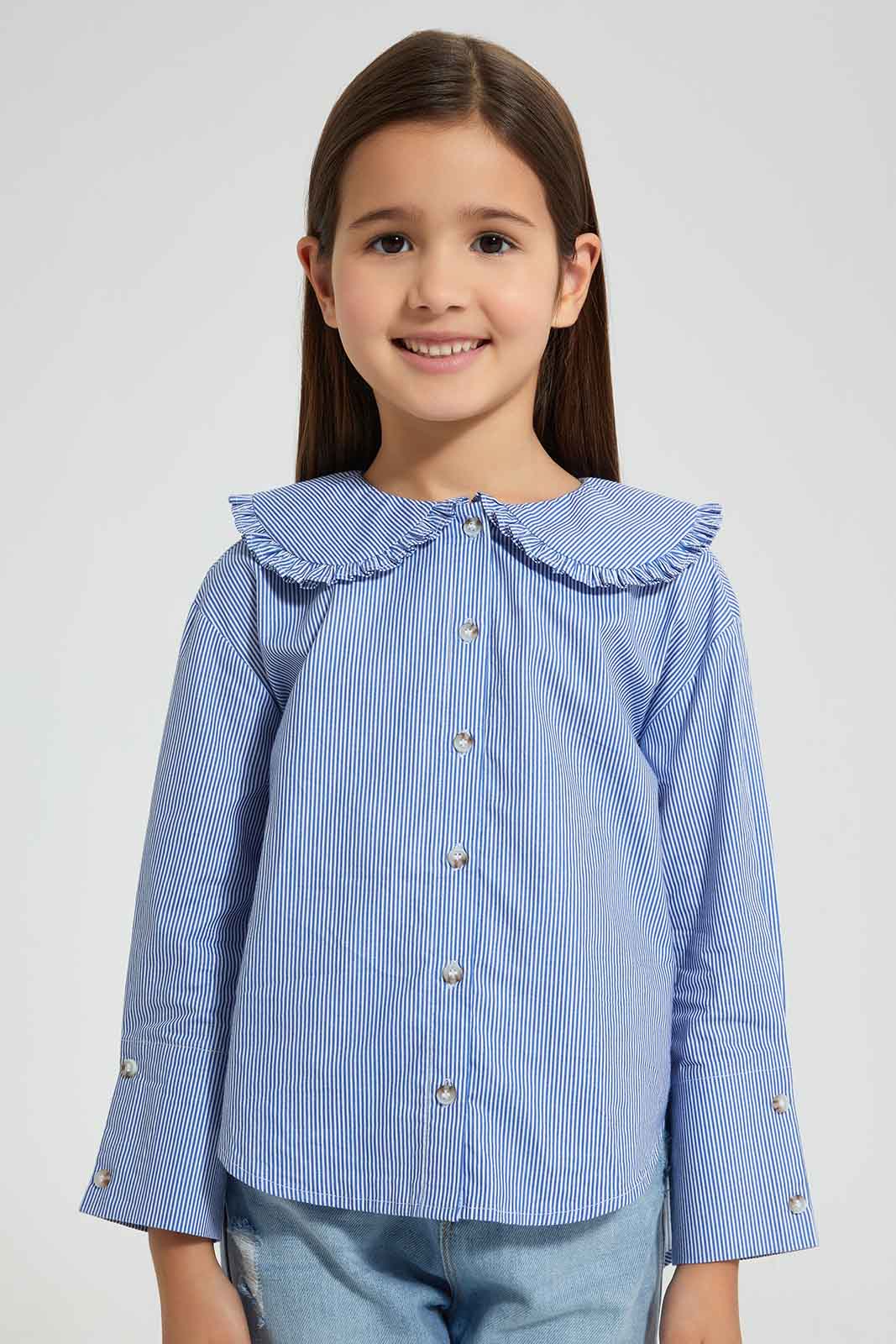 Redtag-Striped-Wide-Collar-Blouse-Blouses-Girls-2 to 8 Years