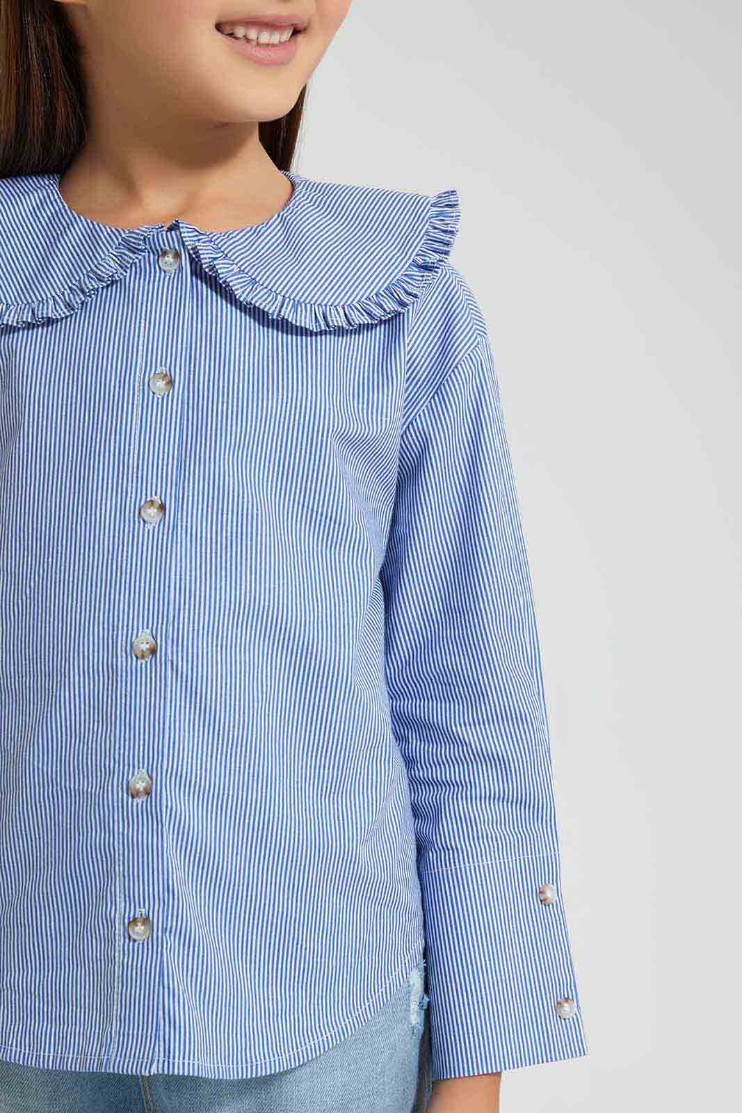 Redtag-Striped-Wide-Collar-Blouse-Blouses-Girls-2 to 8 Years