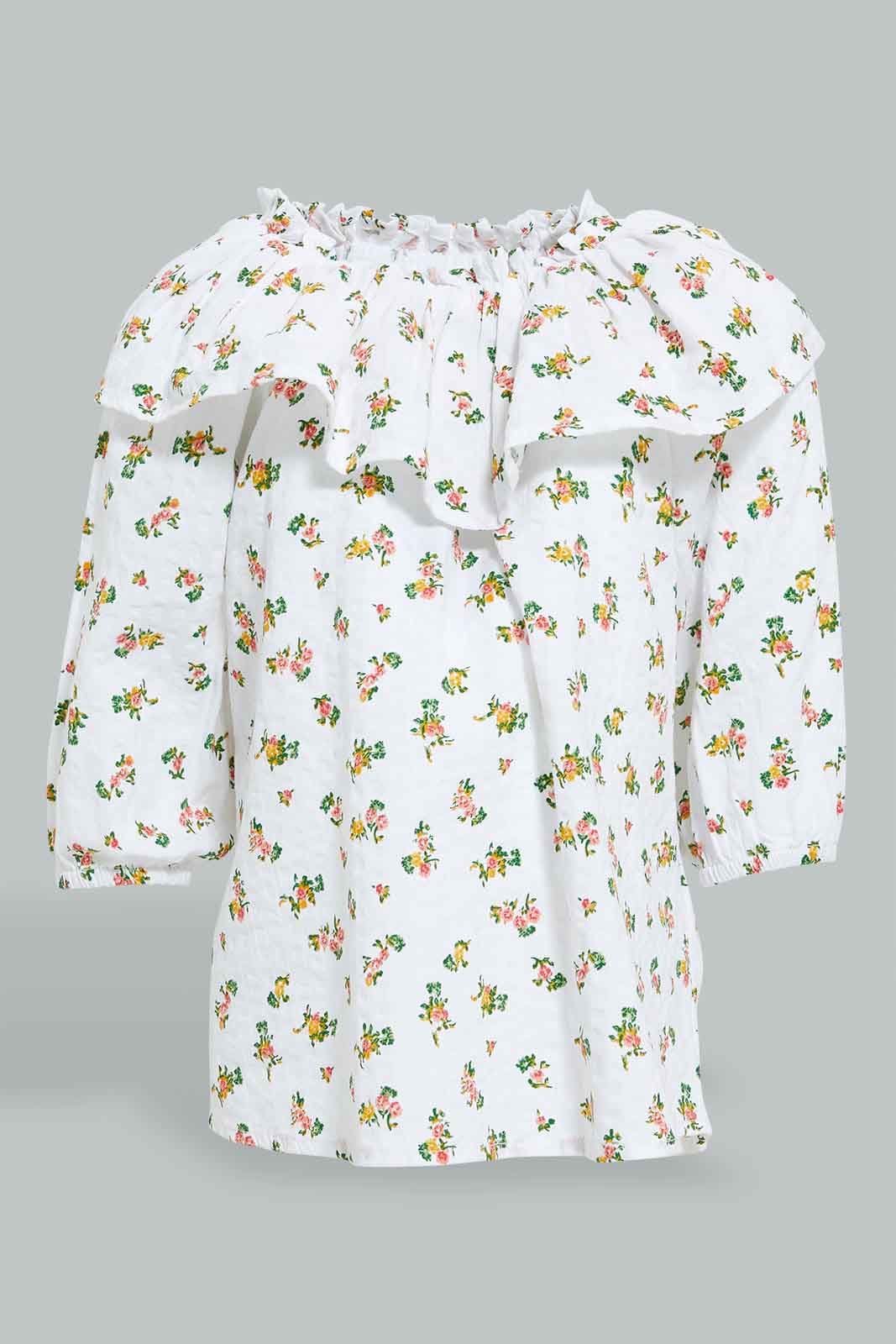 Redtag-White-L/S-Top-With-Frill-On-Chest-Blouses-Infant-Girls-3 to 24 Months