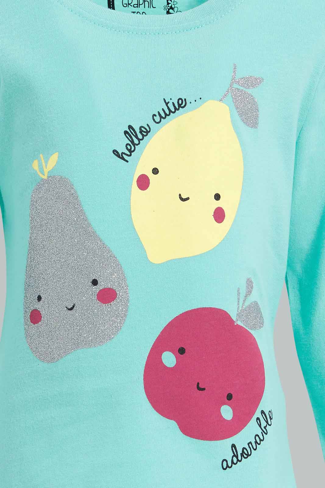 Redtag-Mint-Printed-Long-Sleeve-Graphic-T-Shirt-All-Over-Prints-Infant-Girls-3 to 24 Months