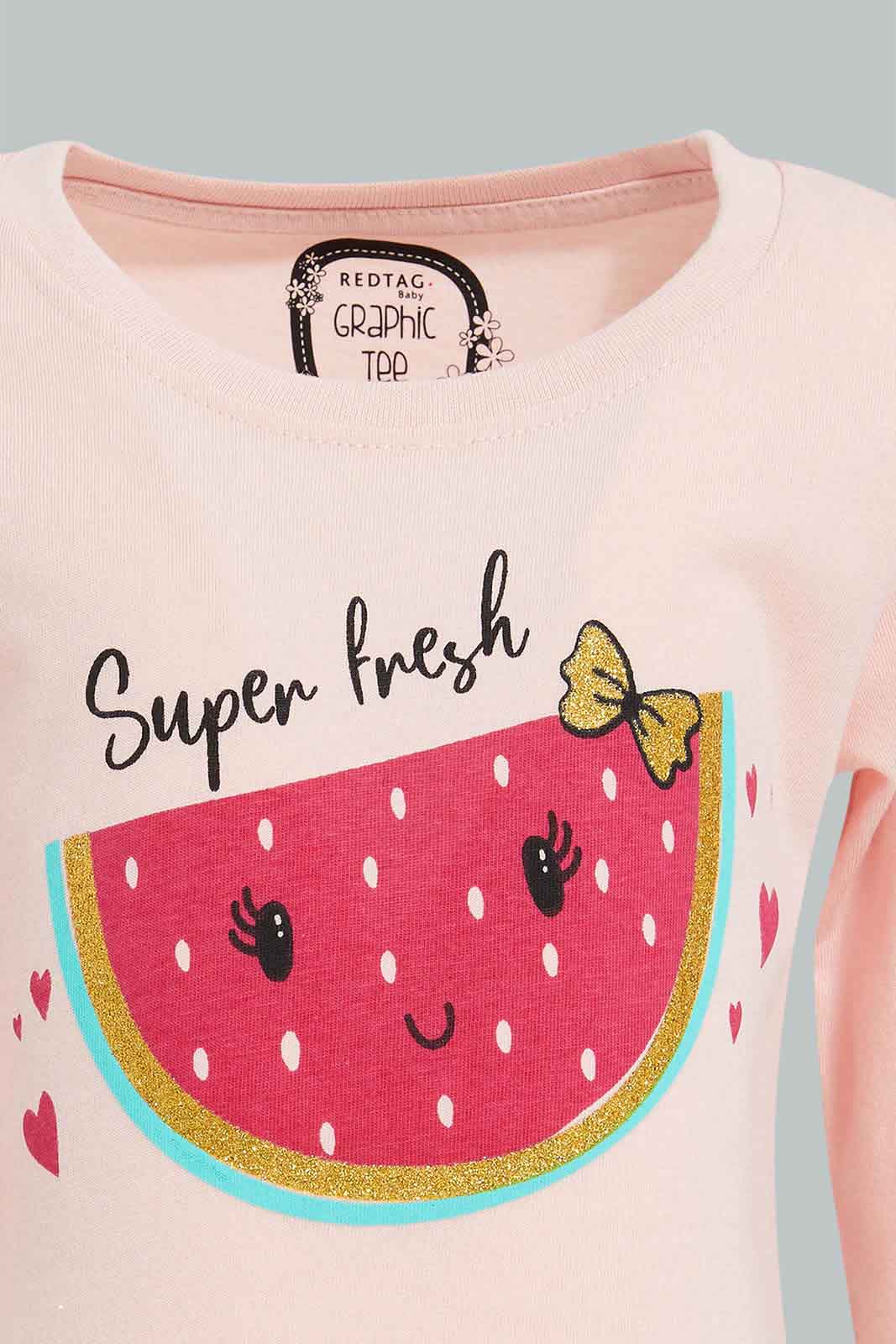 Redtag-Pink-Long-Sleeve-Graphic-T-Shirt-All-Over-Prints-Infant-Girls-3 to 24 Months