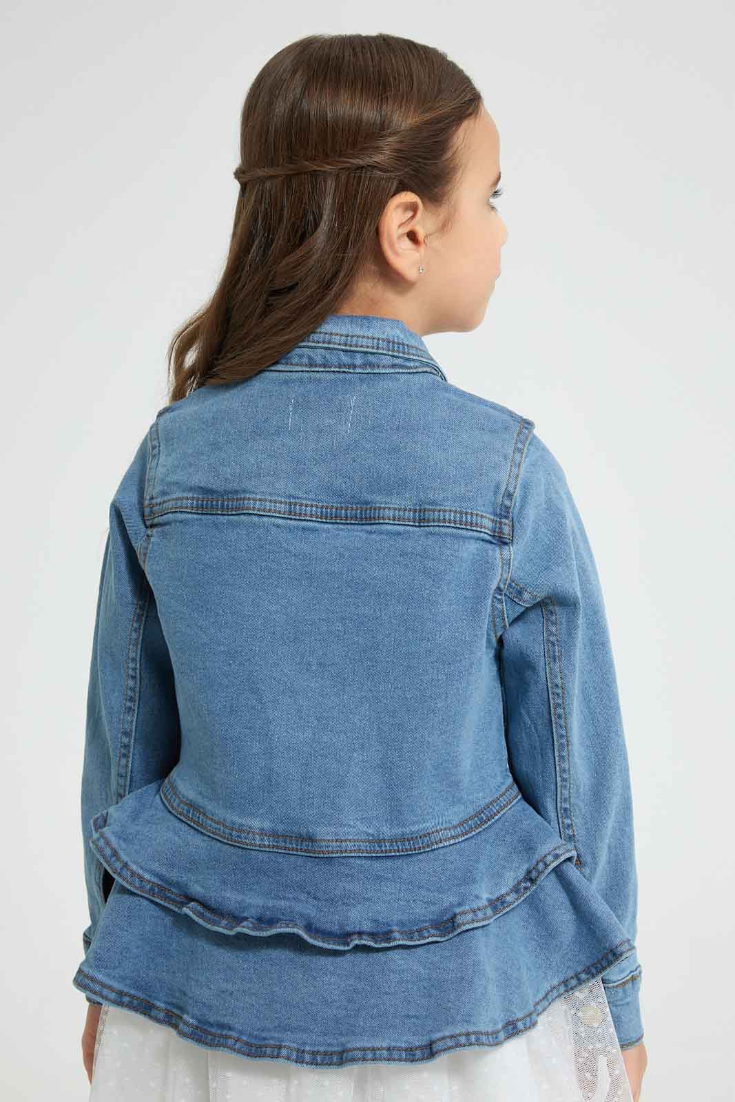Redtag-Blue-Denim-Crop-Jacket-Jackets-Girls-2 to 8 Years