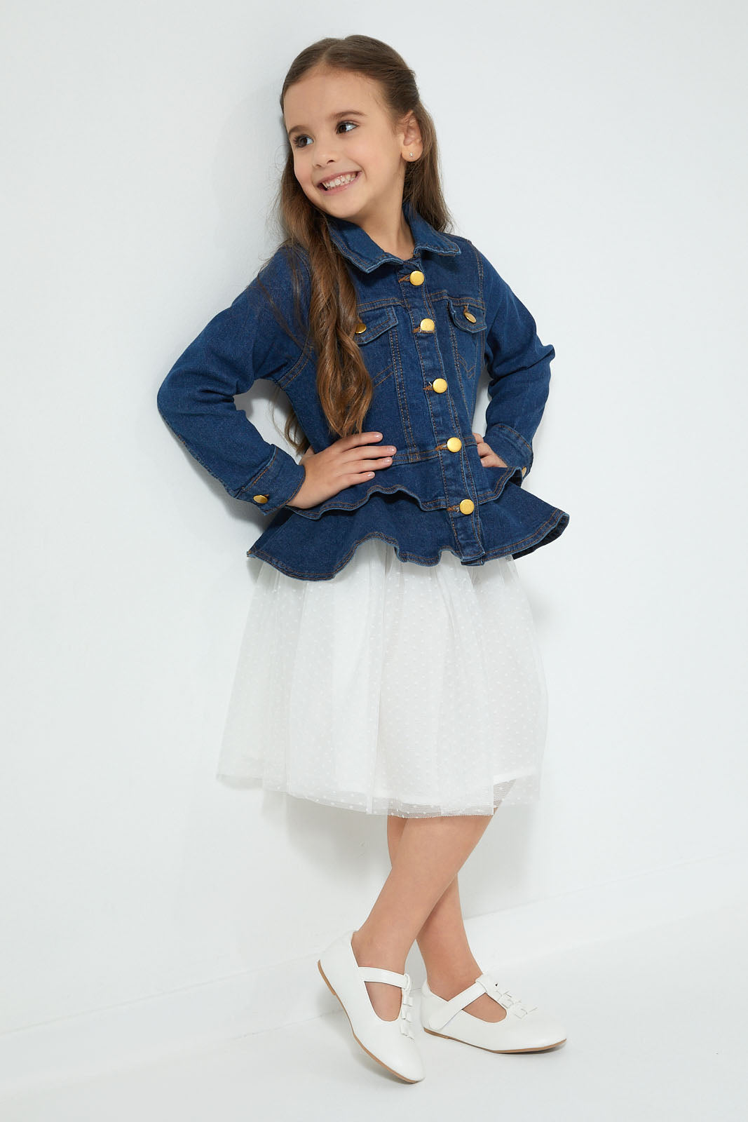 Redtag-Blue-Denim-Crop-Jacket-Jackets-Girls-2 to 8 Years