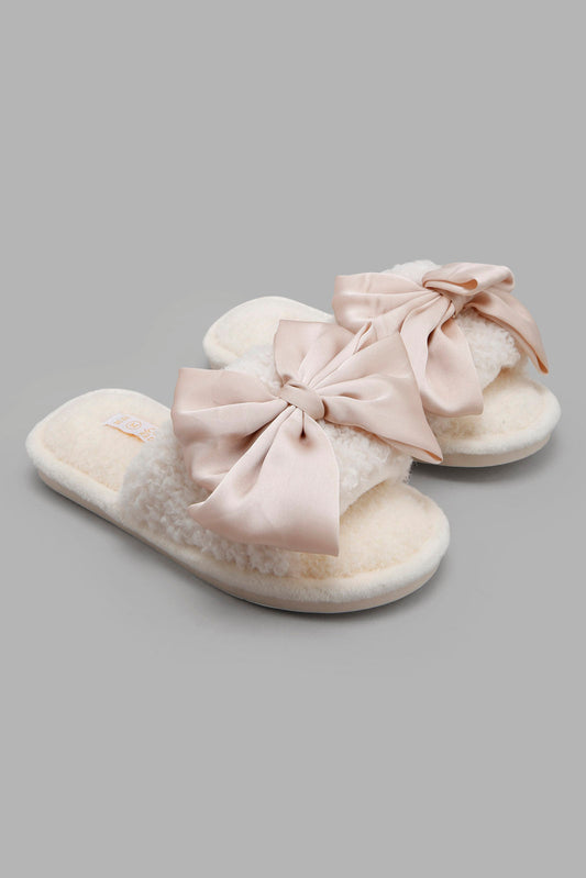Redtag-Cream-Bow-Trim-Slippers-Bundle,-Category:Slippers,-Colour:Cream,-Filter:Girls-Footwear-(5-to-14-Yrs),-GSR-Slippers,-S22C,-Section:Girls-(0-to-14Yrs)-Senior-Girls-5 to 14 Years