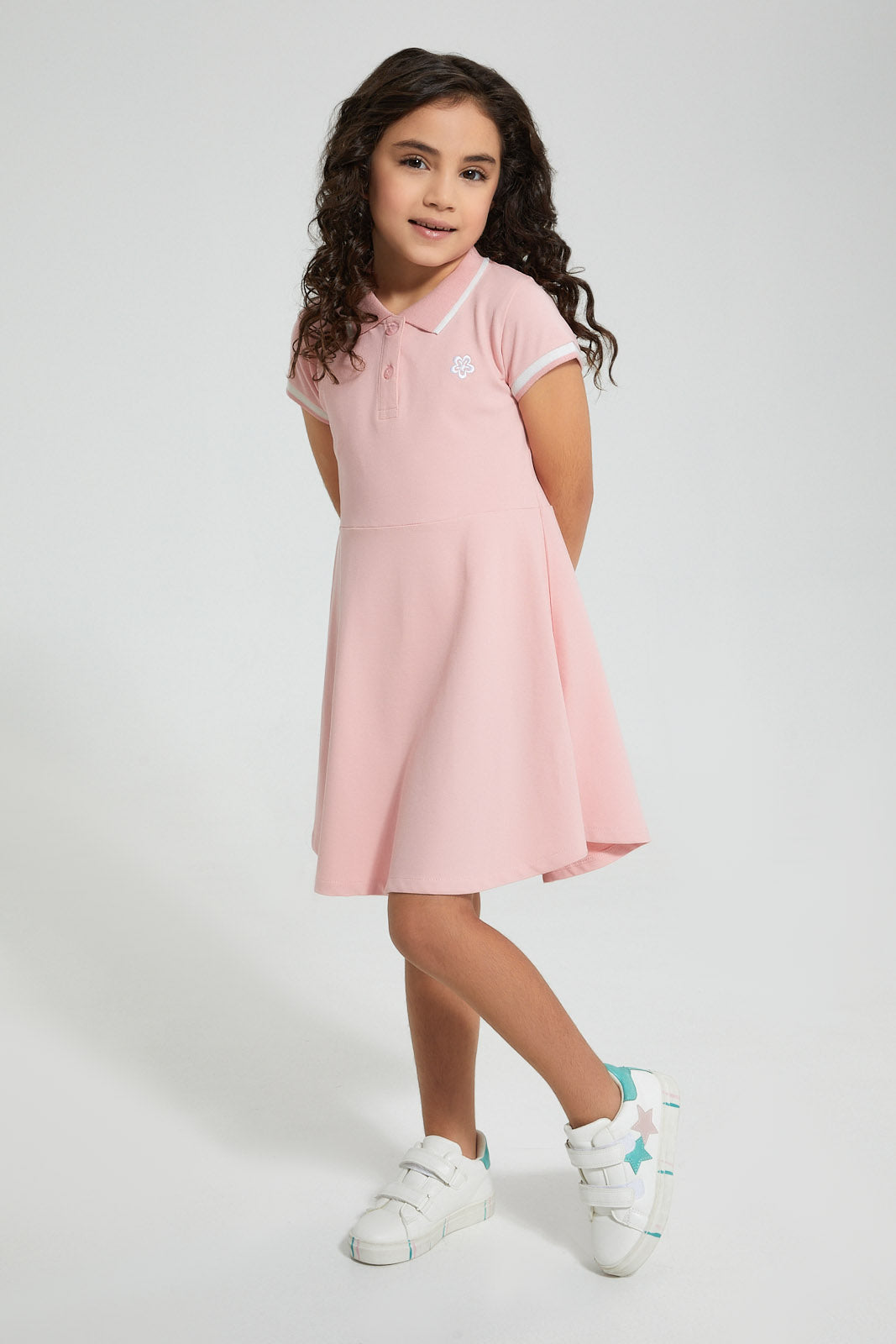 Redtag-Pink-Polo-Collar-Dress-Colour:Pink,-Filter:Girls-(2-to-8-Yrs),-Girls-Dresses,-New-In,-New-In-GIR,-Non-Sale,-S22B,-Section:Kidswear-Girls-2 to 8 Years