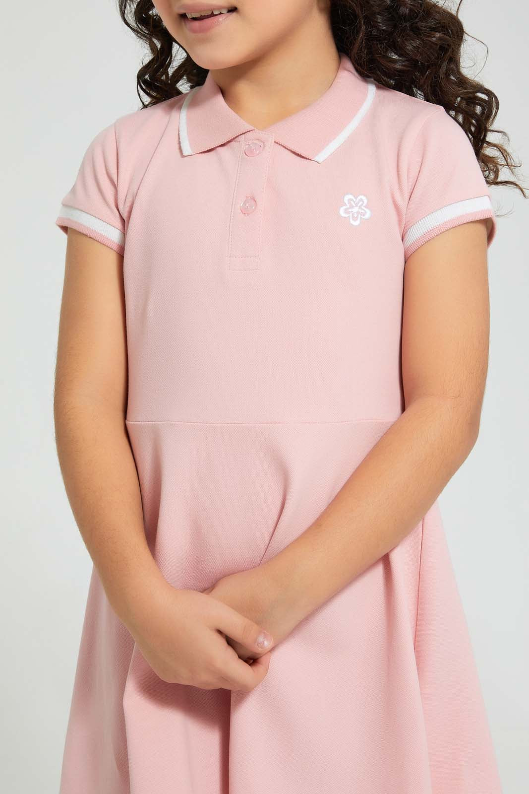Redtag-Pink-Polo-Collar-Dress-Colour:Pink,-Filter:Girls-(2-to-8-Yrs),-Girls-Dresses,-New-In,-New-In-GIR,-Non-Sale,-S22B,-Section:Kidswear-Girls-2 to 8 Years
