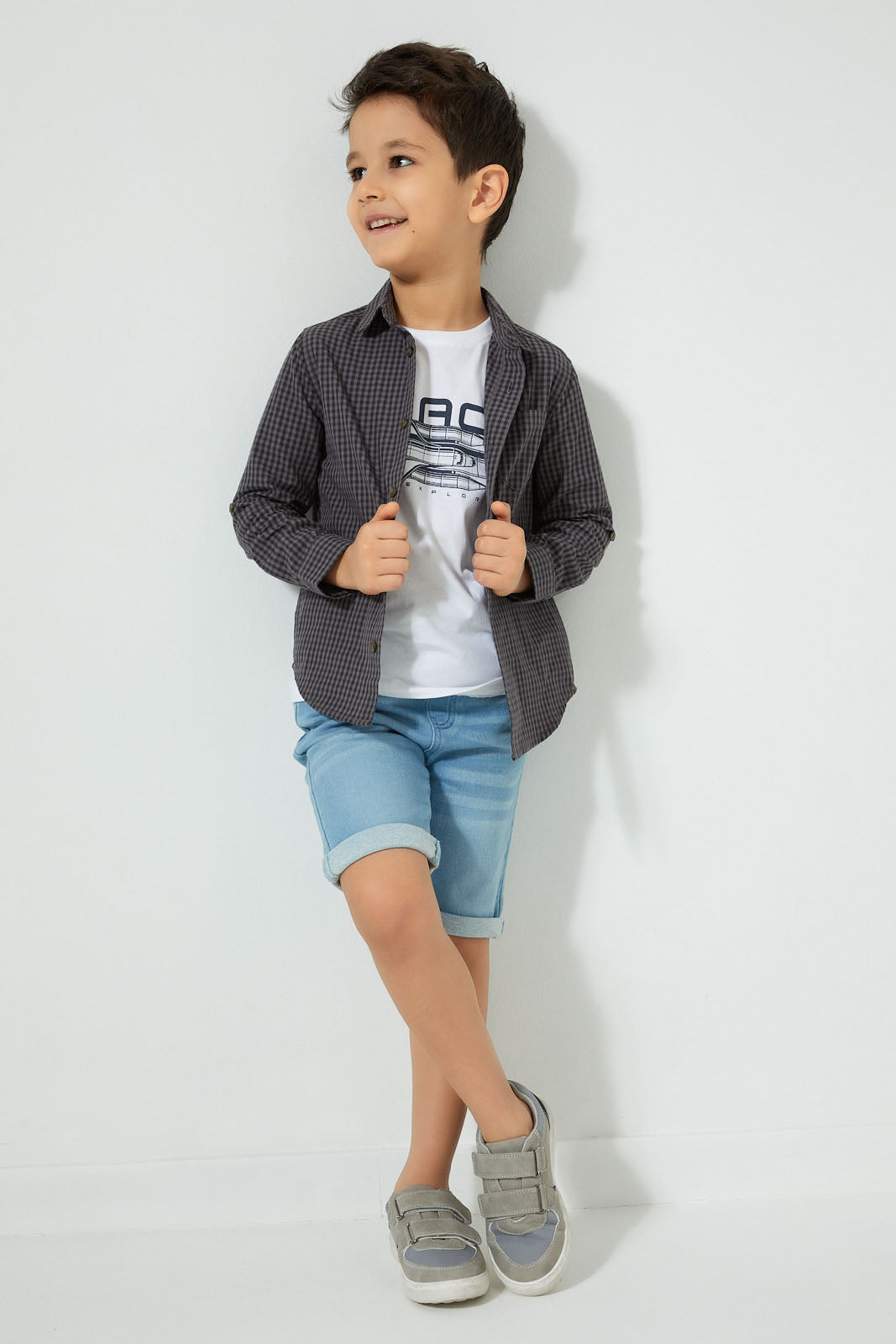 Redtag-Grey-Check-Shirt-And-T-Shirt-Set-Boys-Shirts,-Colour:Dark-Grey,-Filter:Boys-(2-to-8-Yrs),-New-In,-New-In-BOY,-Non-Sale,-S22B,-Section:Kidswear-Boys-2 to 8 Years