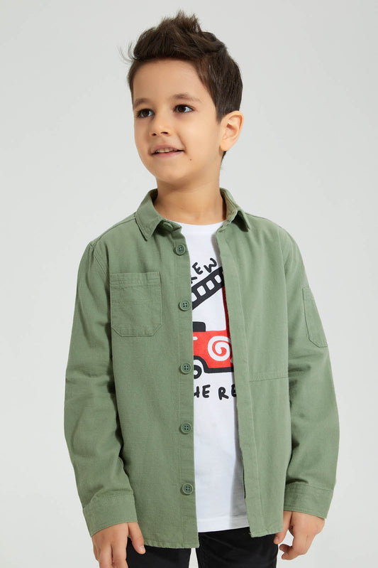 Redtag-Green-Twill-Shirt-And-T-Shirt-Set-Boys-Shirts,-Colour:Green,-Filter:Boys-(2-to-8-Yrs),-New-In,-New-In-BOY,-Non-Sale,-S22B,-Section:Kidswear-Boys-2 to 8 Years