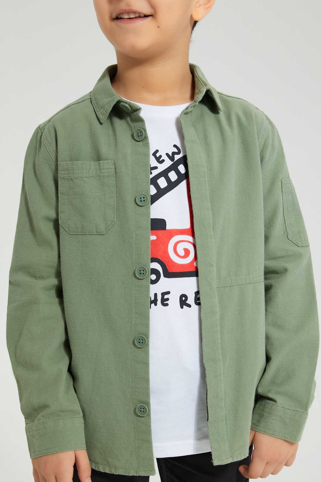 Redtag-Green-Twill-Shirt-And-T-Shirt-Set-Boys-Shirts,-Colour:Green,-Filter:Boys-(2-to-8-Yrs),-New-In,-New-In-BOY,-Non-Sale,-S22B,-Section:Kidswear-Boys-2 to 8 Years