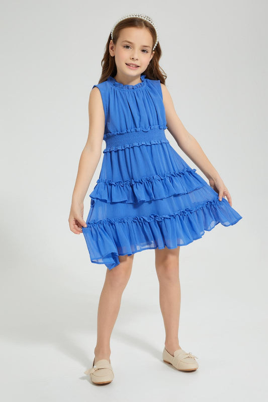 Redtag-Blue-Tiered-Dress-Colour:Blue,-Filter:Girls-(2-to-8-Yrs),-Girls-Dresses,-New-In,-New-In-GIR,-Non-Sale,-S22A,-Section:Kidswear-Girls-2 to 8 Years