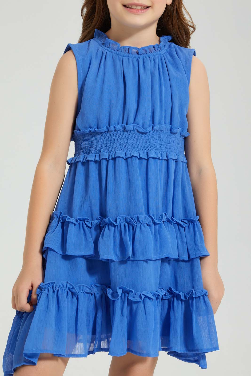 Redtag-Blue-Tiered-Dress-Colour:Blue,-Filter:Girls-(2-to-8-Yrs),-Girls-Dresses,-New-In,-New-In-GIR,-Non-Sale,-S22A,-Section:Kidswear-Girls-2 to 8 Years