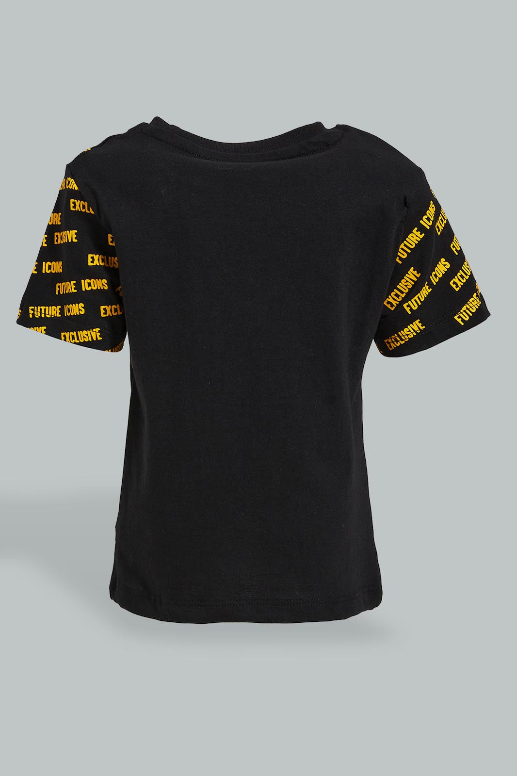 Redtag-Black-Printed-T-Shirt-With-Yellow-Jersey-Short-Casual-Set-(2-Pack)-Colour:Black,-Filter:Infant-Boys-(3-to-24-Mths),-Infant-Boys-Sets,-New-In,-New-In-INB,-Non-Sale,-S22A,-Section:Kidswear-Infant-Boys-3 to 24 Months