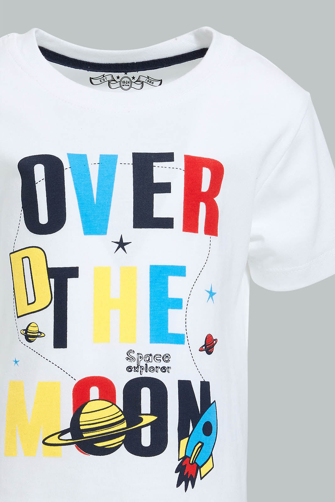 Redtag-White-T-Shirt-With-Blue-Jersey-Short-Casual-Set-(2-Pack)-Sets-Infant-Boys-3 to 24 Months