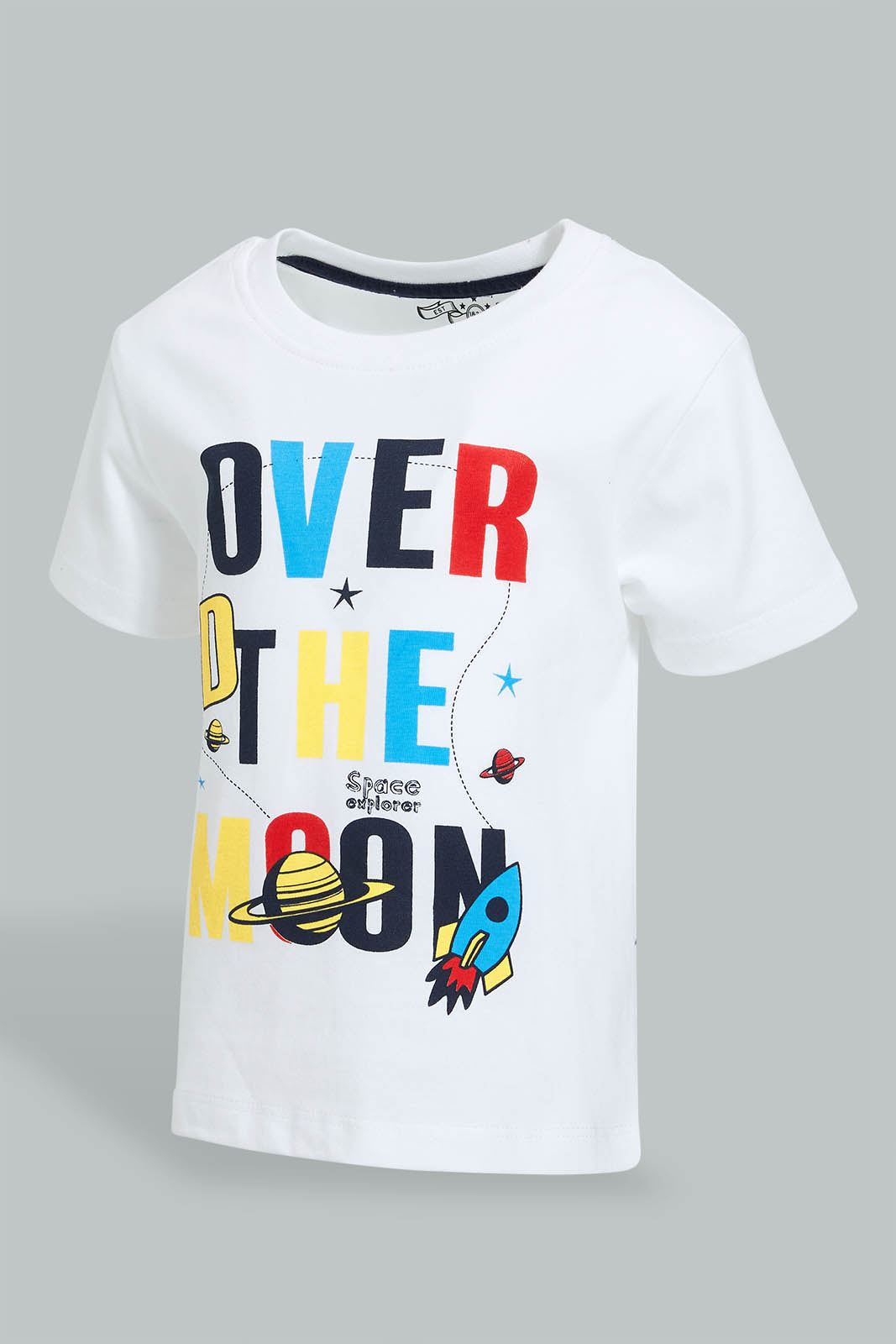 Redtag-White-T-Shirt-With-Blue-Jersey-Short-Casual-Set-(2-Pack)-Sets-Infant-Boys-3 to 24 Months