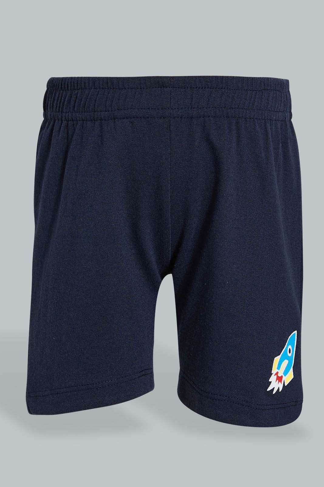 Redtag-White-T-Shirt-With-Blue-Jersey-Short-Casual-Set-(2-Pack)-Sets-Infant-Boys-3 to 24 Months